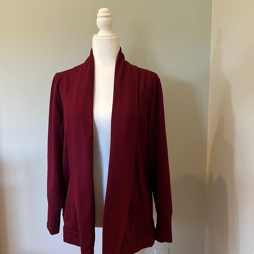 T by Talbots burgundy shawl collar cotton open cardigan Large like new